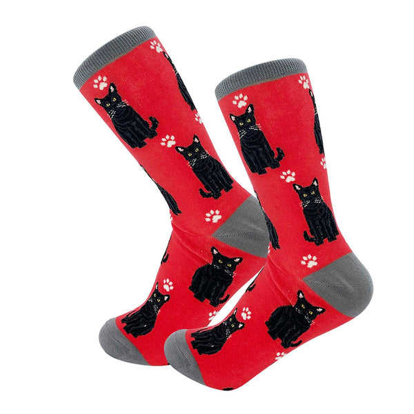 Happy Tails Socks by E&S Pets Unisex Novelty Crew Socks, Black Cat, 14-in