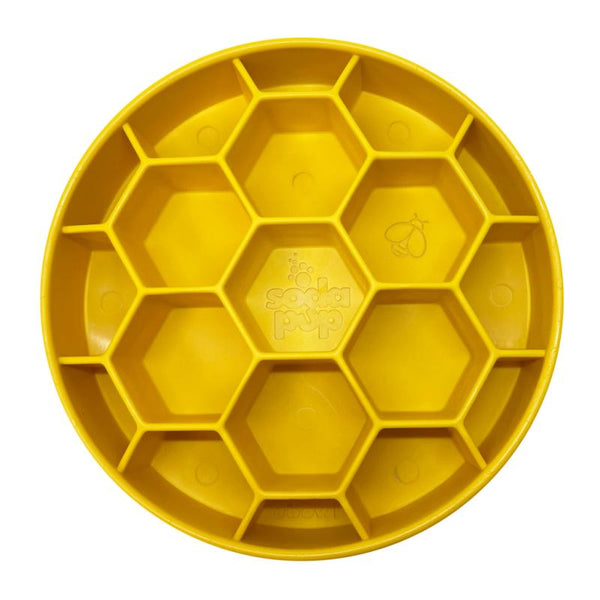 SodaPup eBowl Gamelle d’enrichissement à motif nid d’abeille pour chiens à alimentation lente, Jaune