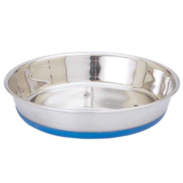 Indipets Stainless Steel Shallow Heavy Dish with Rubber Base Dog Bowl