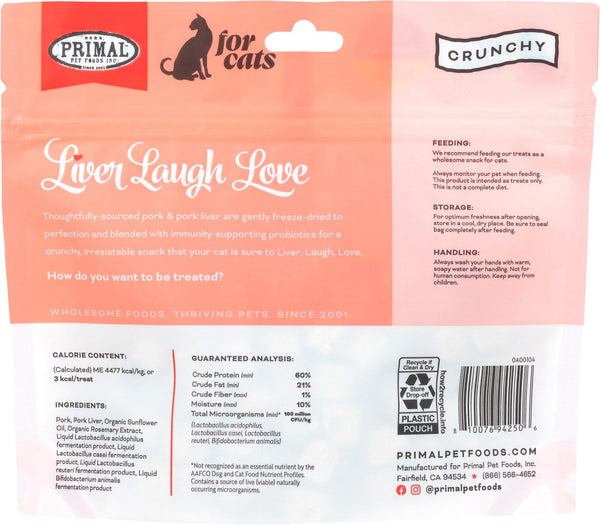 Primal Liver, Laugh, Love Simply Pork Friandises pour chats lyophilisées