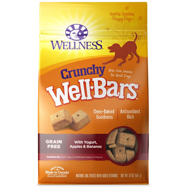 Wellness WellBars croustillants Yaourt, Pommes et Bananes Friandises pour chiens cuites sans céréales