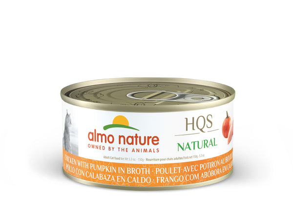 Almo Nature HQS Poulet Naturel avec Citrouille dans un Bouillon Nourriture Humide pour Chat Adulte Sans Céréales