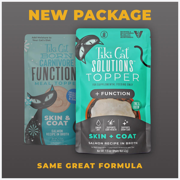 Tiki Cat Solutions Skin + Coat Topper Salmon in Broth Wet Cat Food Topper Pouch