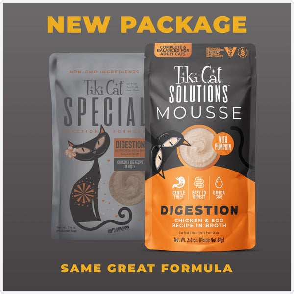 Tiki Cat Solutions Digestion Mousse Chicken & Egg in Broth Wet Cat Food Pouch