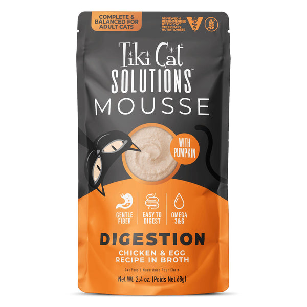 Tiki Cat Solutions Digestion Mousse Chicken & Egg in Broth Wet Cat Food Pouch