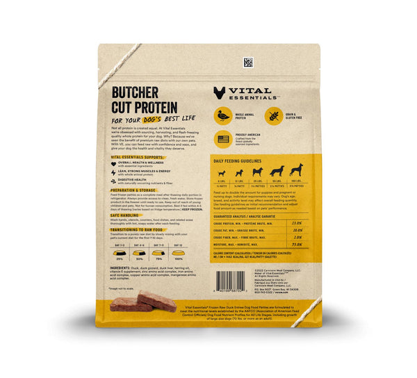 Vital Essentials Duck Entree Patties Frozen Raw Dog Food
