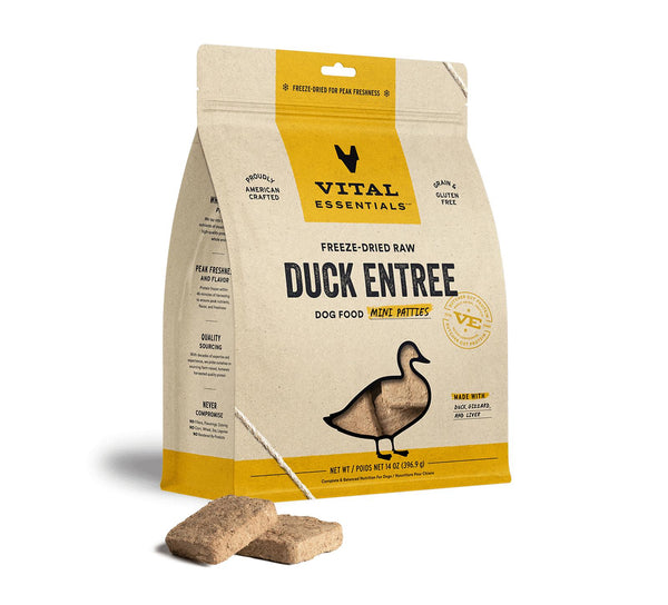 Vital Essentials Duck Entree Mini Patties Freeze-Dried Raw Dog Food