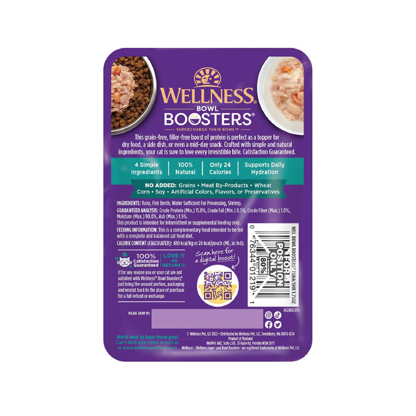 Wellness Bowl Boosters Émincés avec bouillon Thon émietté & Crevettes au bouillon pour chats