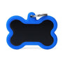 MyFamily Hushtag Bone Médaille d'identification pour animaux en aluminium et caoutchouc, Noir/Bleu
