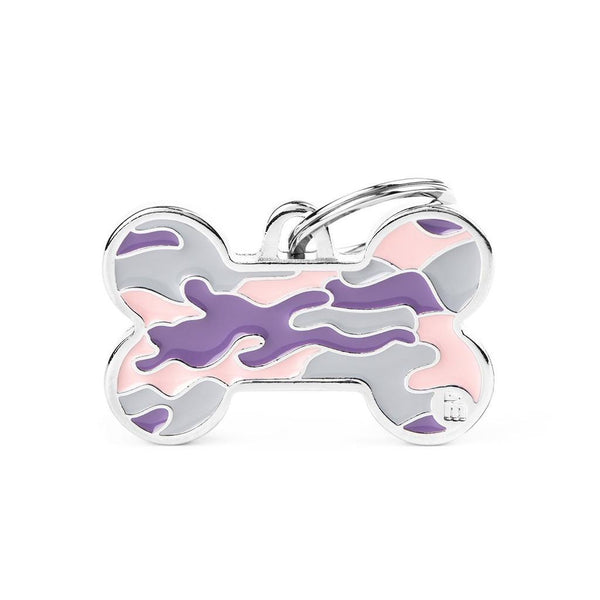 MyFamily Médaillon d'identification pour animal Style Os Camouflage, Rose.