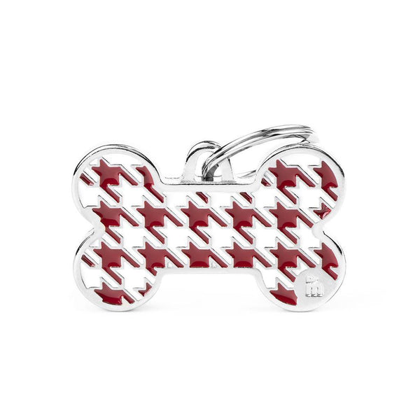 MyFamily Style Pied de Poule Bone Pet ID Tag, Red