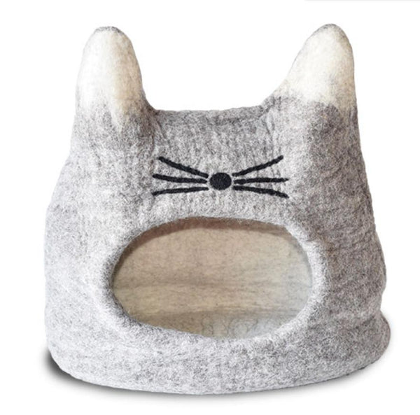 Dharma Dog Karma Cat Panier en laine Cave visage de chat, Naturel