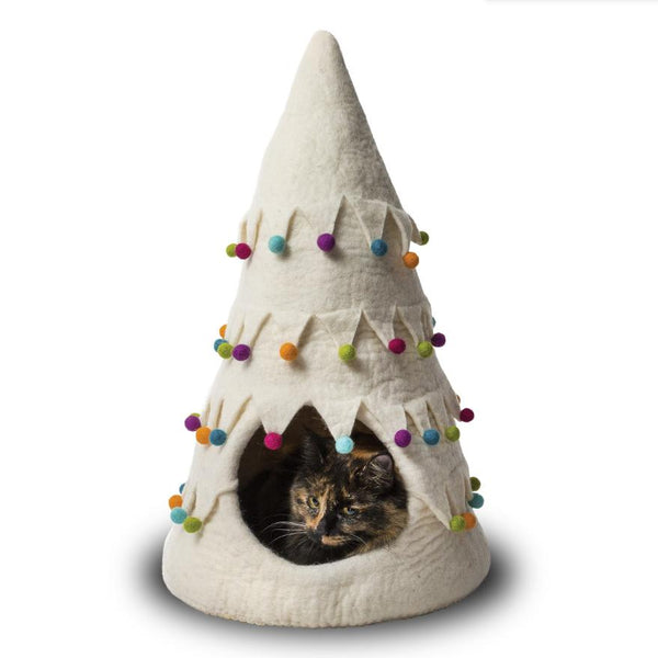 Dharma Dog Karma Cat Panier en laine Cave Sapin de Noël, Blanc