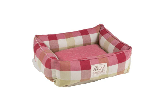 Happy Tails Comfort Plaid Cloud Cuddler Dog Bed, Cranberry Plaid