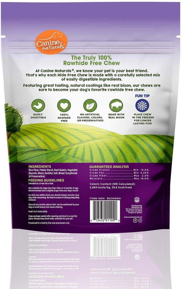 Canine Naturals Bâtonnets saveur bison sans peau Friandises pour chiens, 5 pouces