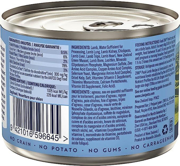 ZIWI Peak Lamb Recipe Wet Dog Food Can