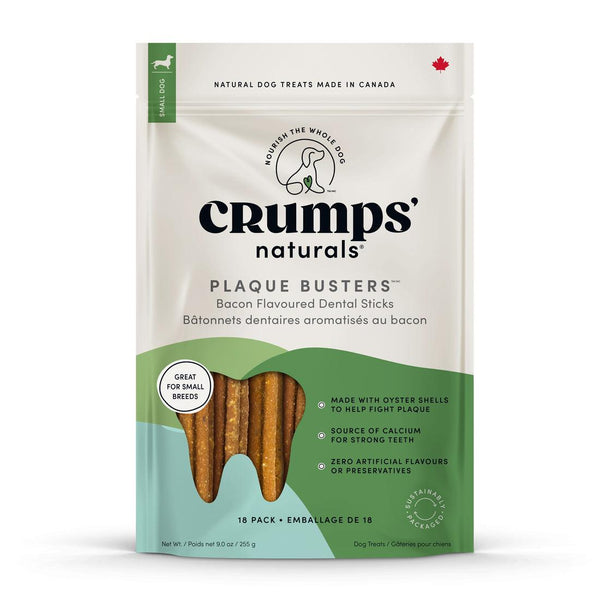 Crumps' Naturals Plaque Busters Bâtonnets dentaires goût bacon pour chiens, 3,5 po