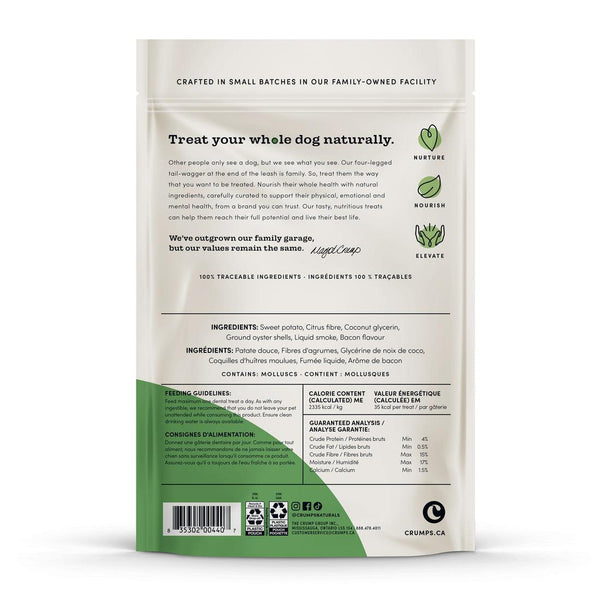 Crumps' Naturals Plaque Busters Bâtonnets dentaires goût bacon pour chiens, 3,5 po