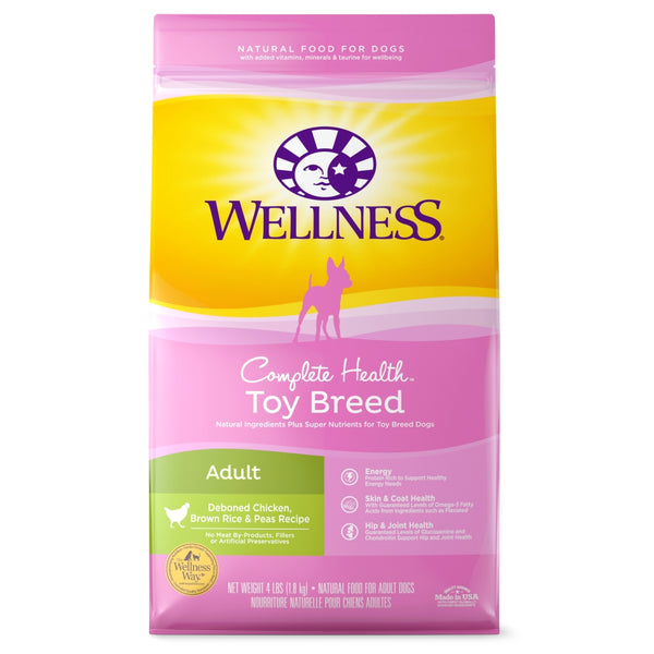 Wellness Complete Health Croquettes pour chiens Toy Breed Poulet, Riz brun et Pois, 4 lb