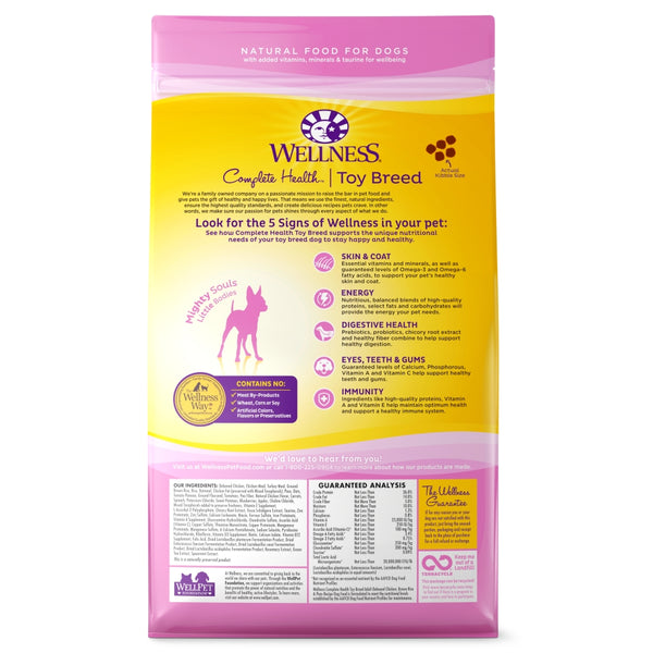 Wellness Complete Health Croquettes pour chiens Toy Breed Poulet, Riz brun et Pois, 4 lb