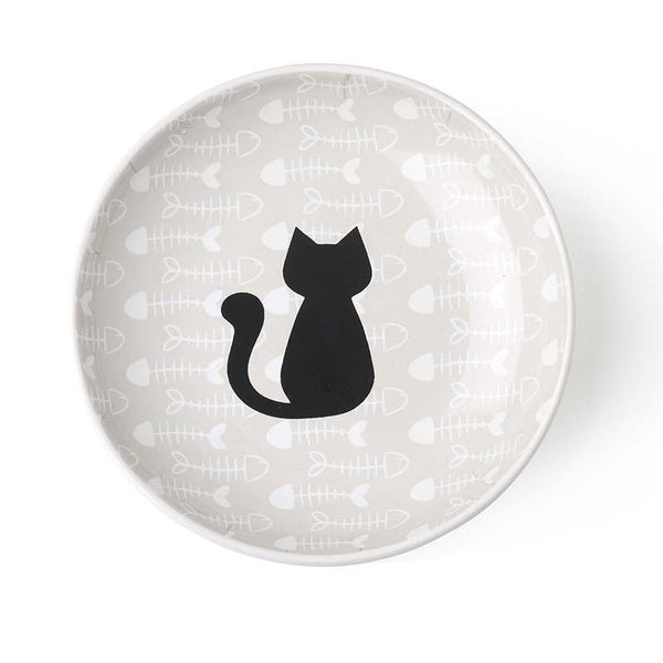 PetRageous Kitty & Fish Cat Saucer, Light Taupe/Black