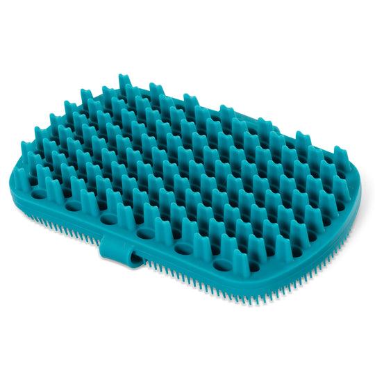 Messy Mutts Silicone Dual Sided Grooming & Bathing Brush for Dogs, Blue, 6.5-in x 3.5-in