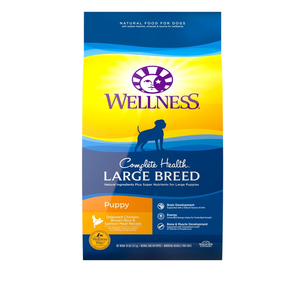 Wellness Complete Health Croquettes pour chiots de grande race Poulet, Riz brun et Saumon