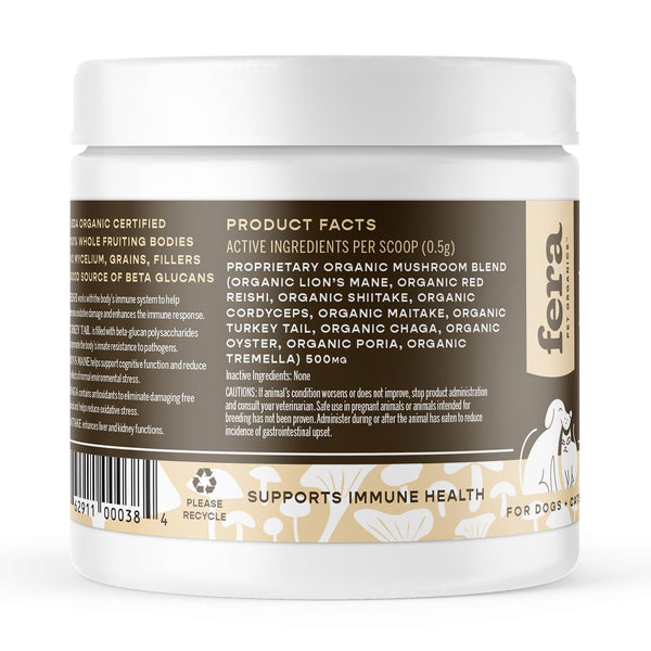 Fera Pet Organics USDA Organic Mushrooms Immune Support Powder Dog & Cat Supplement
