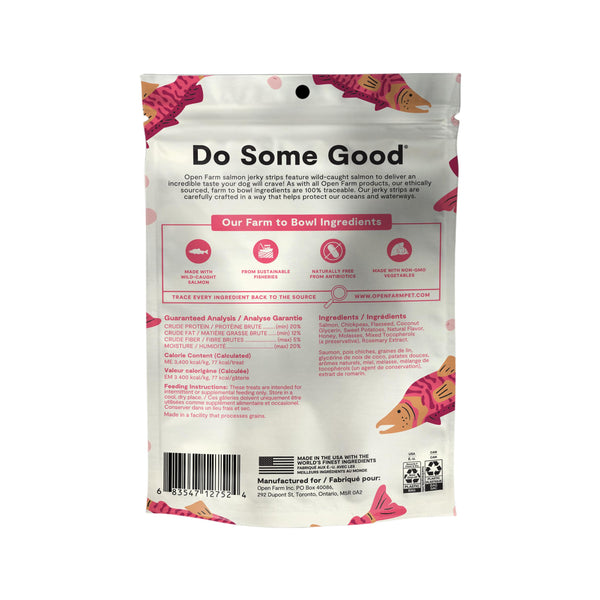 Open Farm Lanières Jerky Friandises sans céréales Recette au saumon sauvage
