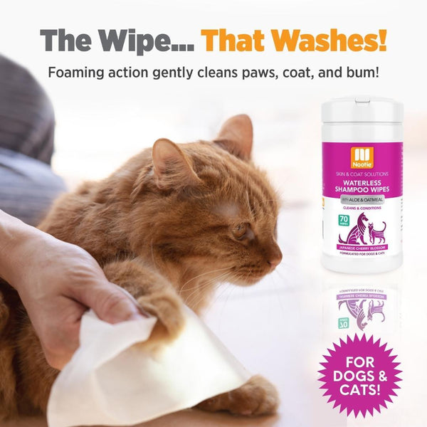 Nootie Japanese Cherry Blossom Waterless Shampoo Wipes for Dogs & Cats, 70-count