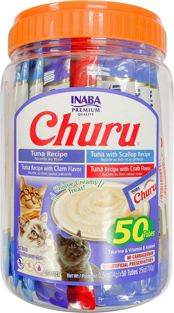 INABA Churu Pack varié de purées crémeuses Thon & Fruits de mer pour chats sans céréales