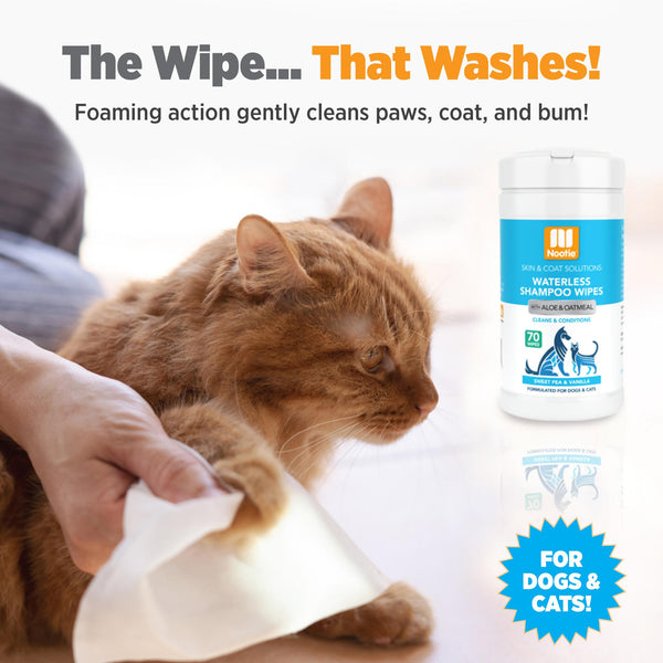 Nootie Lingettes Shampooing sans eau Pois doux et Vanille pour chiens et chats, 70 unités