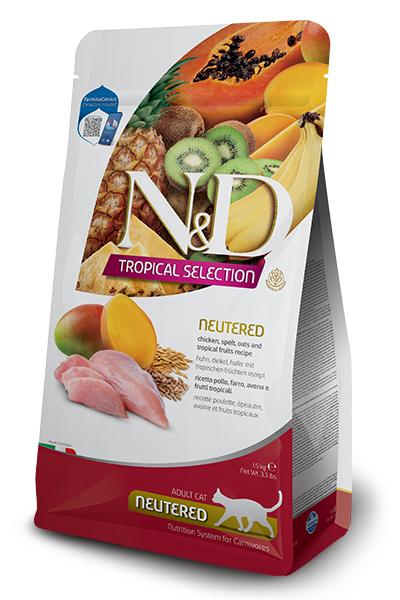 Farmina N&D Tropical Selection Croquettes pour chats stérilisés au poulet, épeautre, avoine et fruits tropicaux