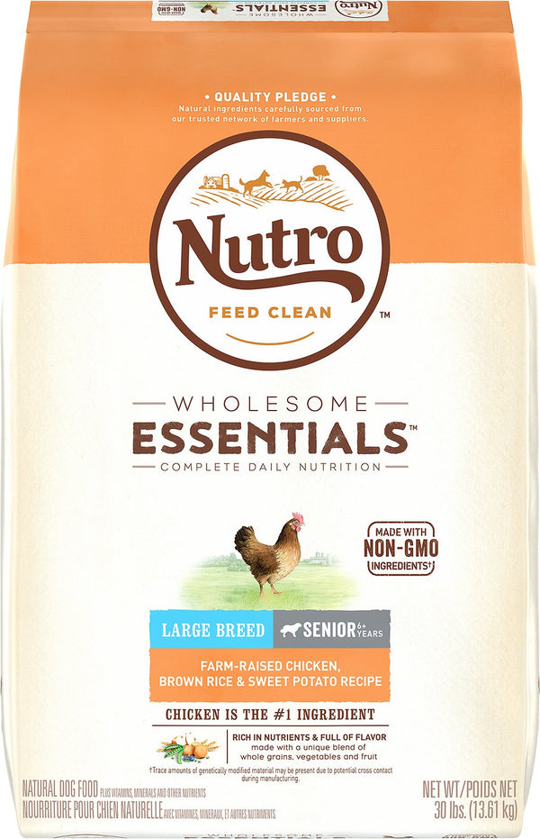 Nutro Wholesome Essentials Large Breed Senior Farm Raised Chicken, Brown Rice & Sweet Potato Recipe Dry Dog Food, 30-lb