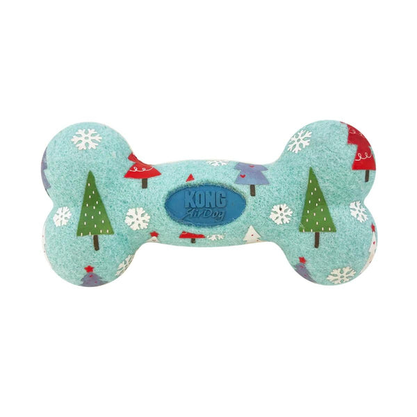 KONG Holiday AirDog Bone Squeaker Dog Toy, Colorful Trees