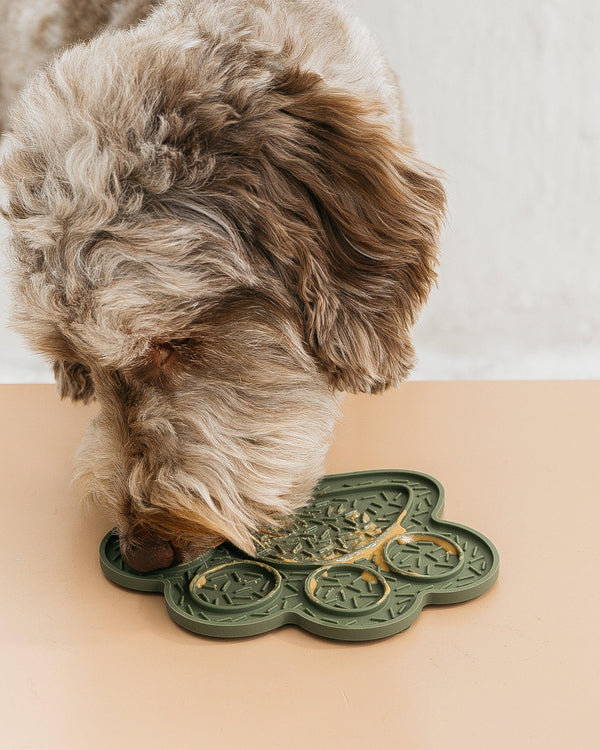 Dexypaws Paw Print Enrichment Licking Mat Dog Slow Feeder, Army Green