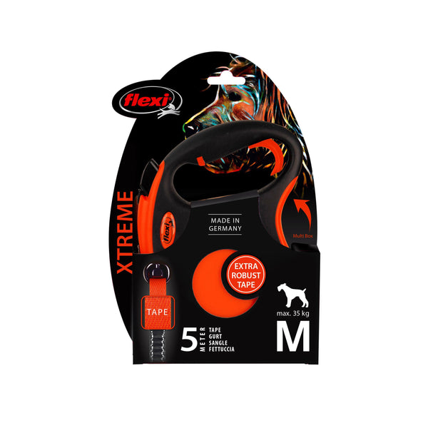 Flexi Xtreme Laisse rétractable ruban pour chien, Noir/Orange, Moyen