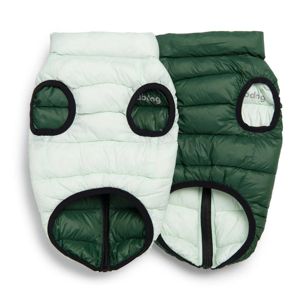 fabdog Pack N' Go Reversible Puffer Dog Coat, Green Combo