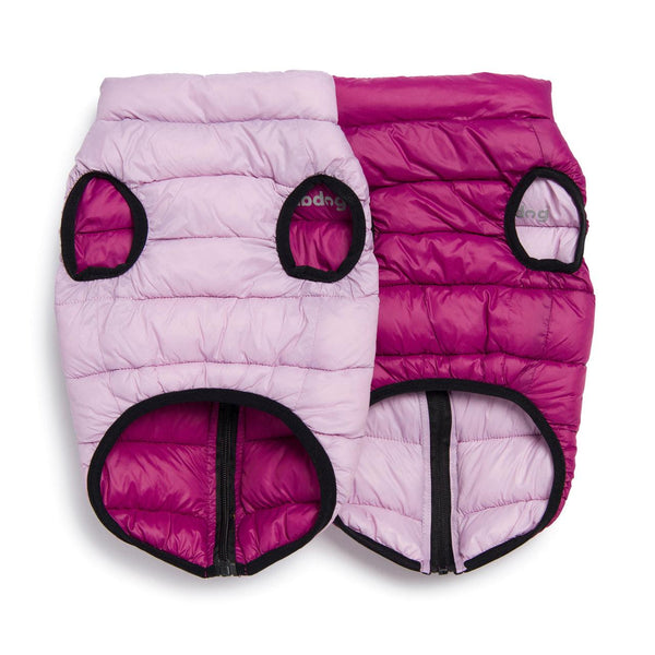 fabdog Pack N' Go Reversible Puffer Dog Coat, Purple Combo