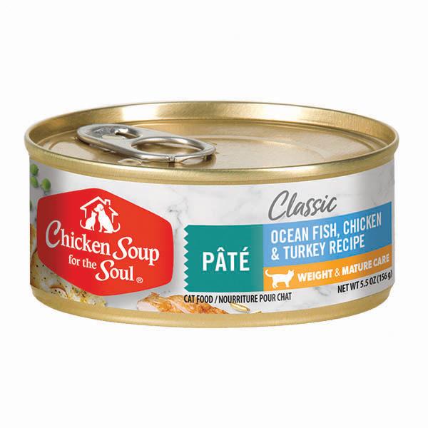 Chicken Soup for the Soul Classic Weight & Mature Care Ocean Fish, Chicken & Turkey Pate Wet Cat Food Can