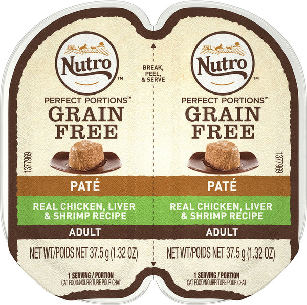 Nutro Portions parfaites Recette sans céréales au foie de poulet et crevettes Barquettes de nourriture pour chats