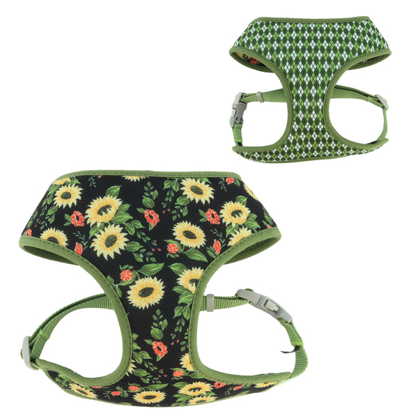 Sublime Reversible Dog Harness, Sunflower with Green Argyle