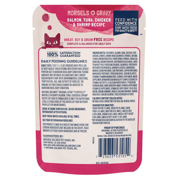 Natural Balance Original Ultra Platefulls Saumon, Thon, Poulet et Crevettes Recette en Miette en Gravy Pochettes de nourriture humide pour chat