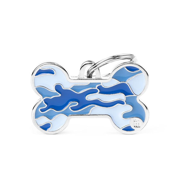 MyFamily Style Camouflage Bone Pet ID Tag, Blue