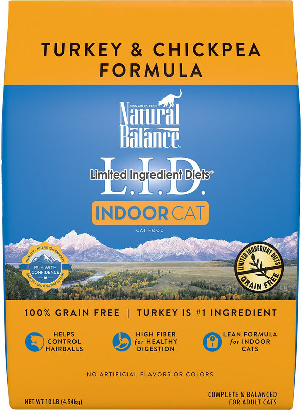 Natural Balance L.I.D. Régimes à ingrédients limités Formule dinde et pois chiches sans céréales pour chats d'intérieur Croquettes pour chats