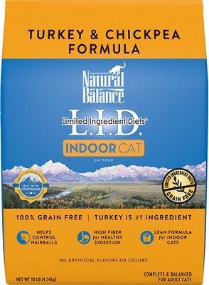 Natural Balance L.I.D. Régimes à ingrédients limités Formule dinde et pois chiches sans céréales pour chats d'intérieur Croquettes pour chats