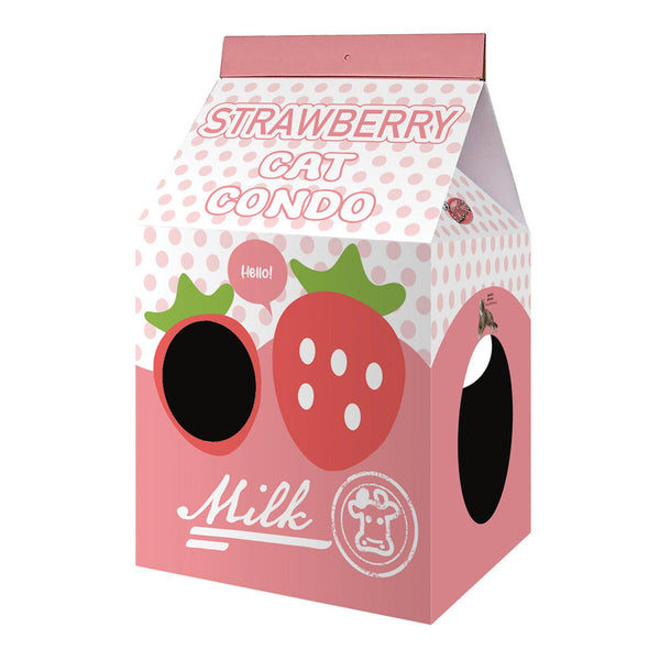 Simon's Strawberry Milkbox Cardboard Cat Condo