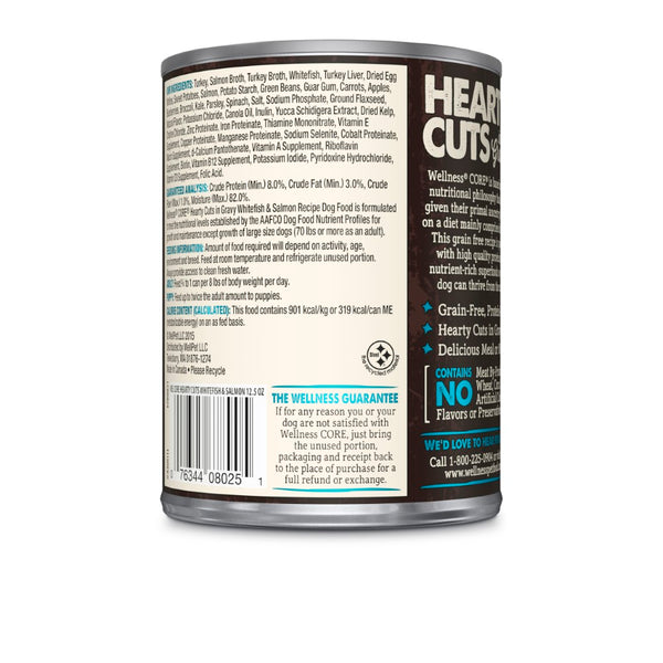 Wellness CORE Hearty Cuts en sauce Poisson blanc et Saumon Nourriture humide pour chiens sans céréales en conserve