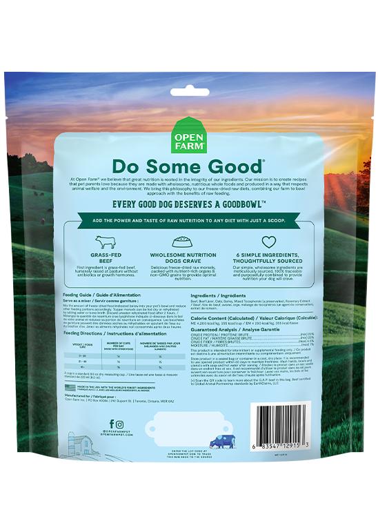 Open Farm Goodbowl Recette Boeuf nourri à l'herbe avec céréales complètes Pâté cru lyophilisé pour Chien
