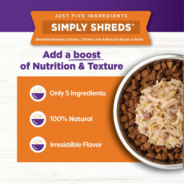 Wellness CORE Simply Shreds Sans céréales Poulet, Foie de poulet et Brocoli Complément humide pour chiens, 2,8 oz